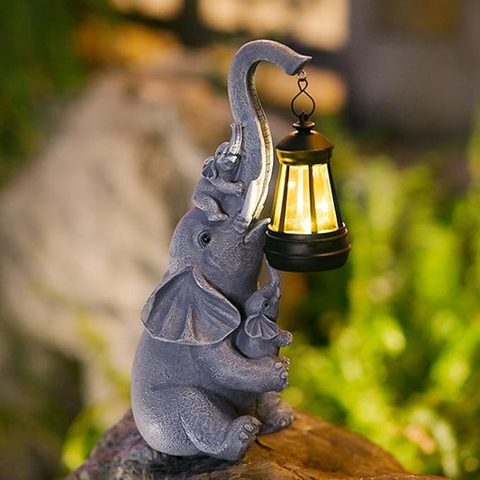 Solar Elephant Outdoor Statues Garden Decor with Solar LED Lights Good Luck Elephant Statue for Patio Balcony Yard Lawn Ornament, Birthday Gardening Gifts for Women Mom Grandma