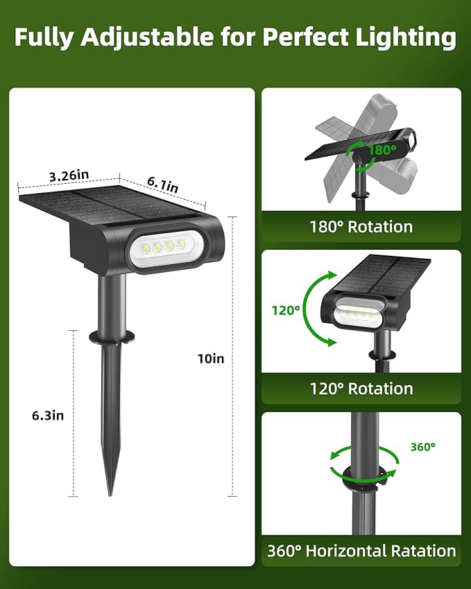 EZVALO Solar Spot Lights Outdoor Waterproof IP67, 3 Lighting Modes Landscape Spotlights, Efficient King-Size LEDs, Solar Powered for Garden Yard Pathway (6Pack, Cool White)