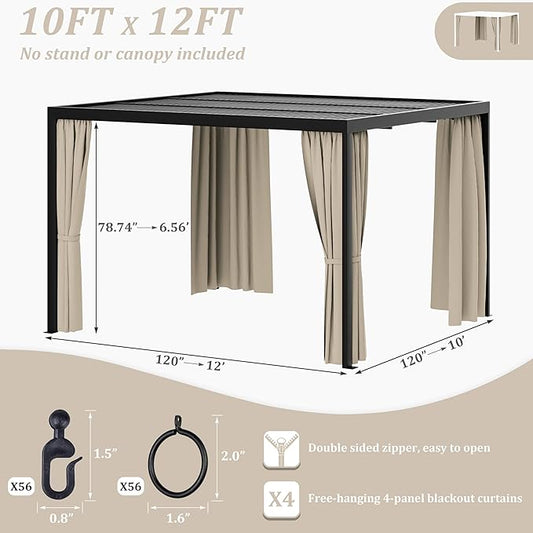 Gazebo Universal Replacement Privacy Curtain,10'×12' Gazebo Outdoor Waterproof Curtains, 4-Panels Sidewall Curtains with Double Zipper for Patio Canopy, Garden and Backyard (Curtain Only)