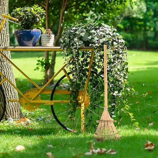 Wooden Garden Rake 20 Tines Hand Rake for Leaves Soil Spreading Lawn Care Yard Tool for Gardening Cleaning Landscaping
