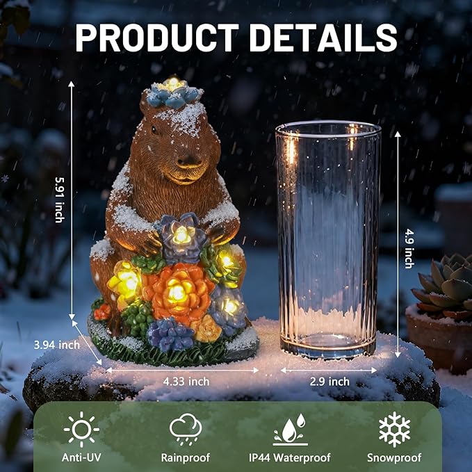 Solar Capybara Statue Light, Weatherproof Resin Animal Garden Decor Auto On/Off - Zen Friend for Patio Pond,Yoga Garden Spaces & Housewarming