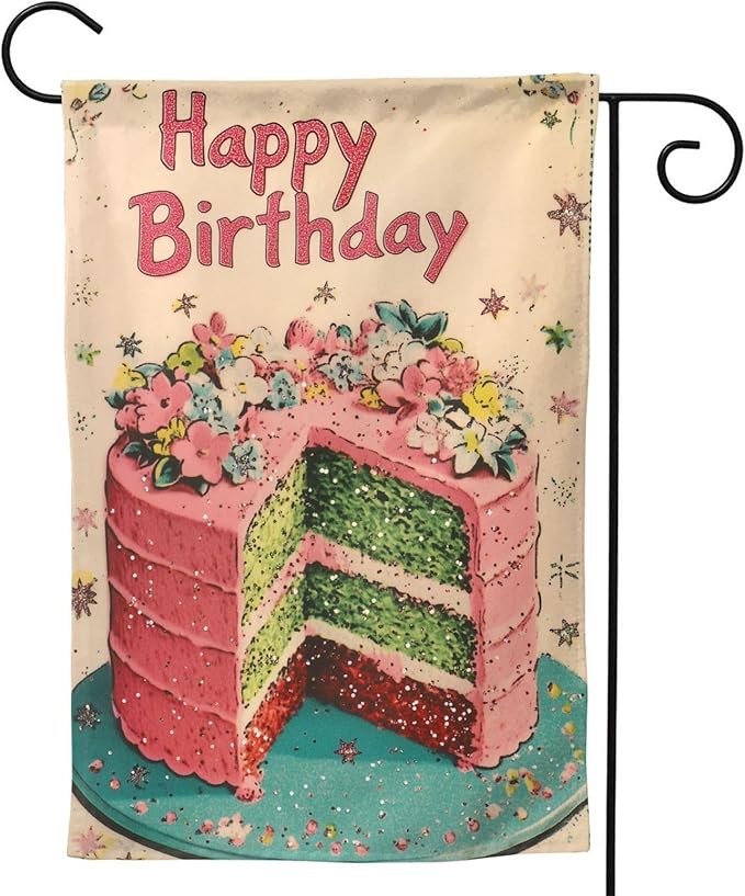 Happy Birthday Garden Flag Vertical Double Sided Outdoor Yard Flags 12.5x18 Inch Burlap Banners for House Lawn