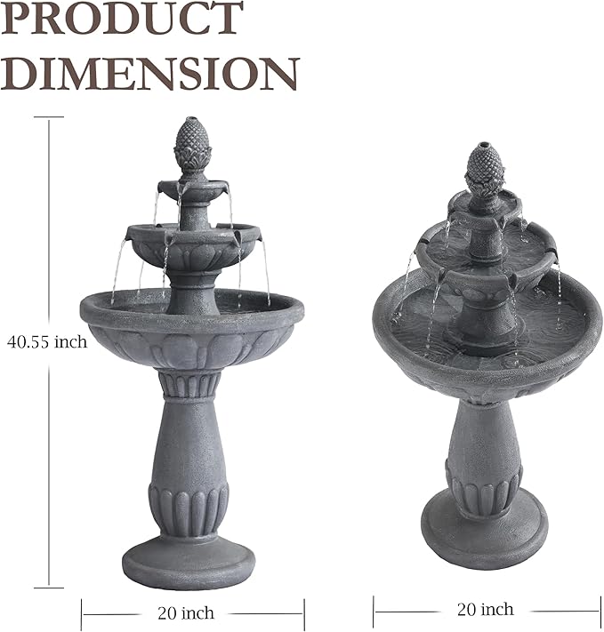 3 Tiered Outdoor Waterfall Fountains, Pineapple Top Water Fountain, Floor Garden Waterfalls Outside, Modern Cascading Flow Fountain for Garden, Yard, Patio, Home Decor