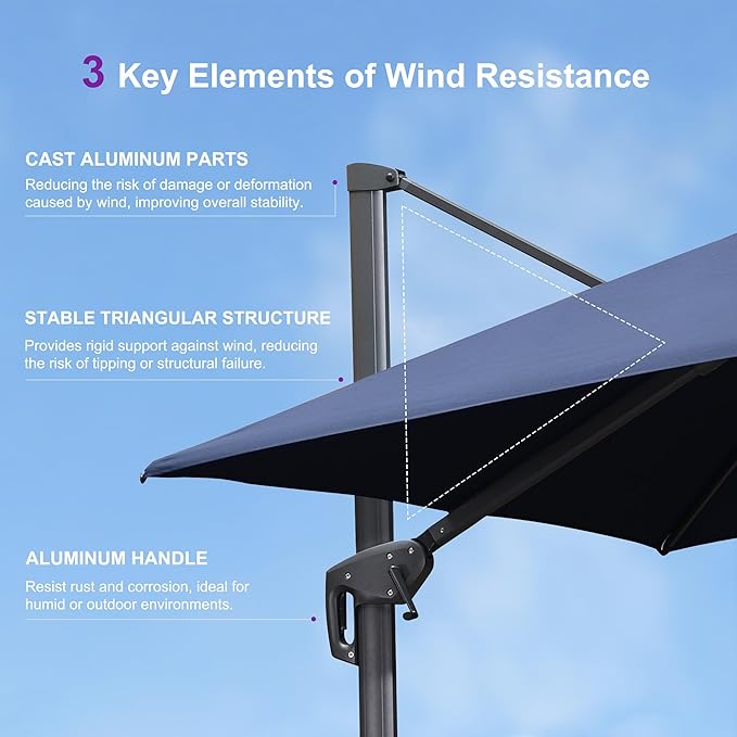 PURPLE LEAF 12ft Patio Umbrella with Base Large Outdoor Square Umbrella Deluxe Hanging Double Top Cantilever Offset Market Umbrella Windproof Garden Umbrella Navy