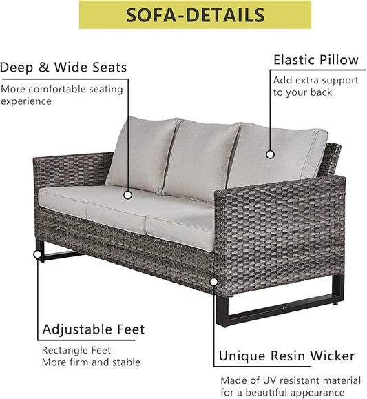 HUMMUH 5 Piece Outdoor Furniture Set with Fire Pit Table 41in 55,000 BTU,Wicker Outdoor Conversation Sets -Patio Chairs Set of 2 Patio Sofa for Porch,Garden,Backyard