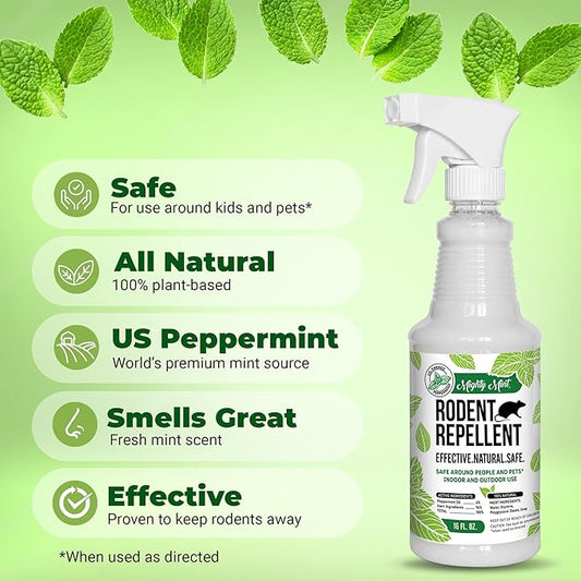 Mighty Mint Peppermint Oil Rodent Repellent Spray – Natural Indoor & Outdoor Control for Mice and Rats – Plant-Based, Extra-Strong Formula - 16 oz (Pack of 2)