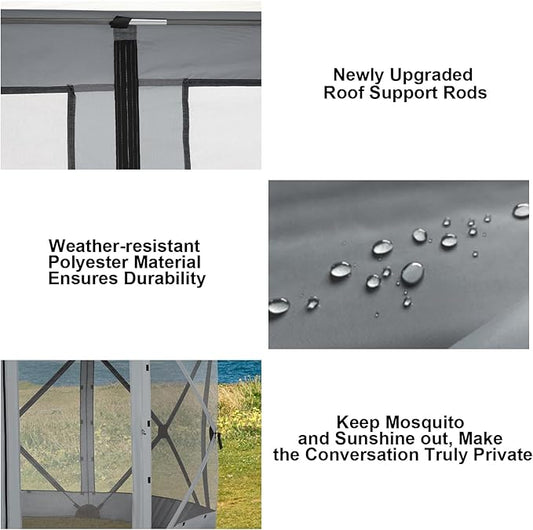 COBlZl Pop Up Gazebo 12x12 Screen House Tent for Camping, Outdoor Instant Stargazing Gazebo Canopy with Awning 2.0, Portable Hub Tent with Removable Sidewalls,Pavilion for Backyard,Gray