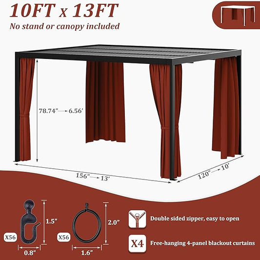 Gazebo Universal Replacement Privacy Curtain,10'×13' Gazebo Outdoor Waterproof Curtains, 4-Panels Sidewall Curtains with Double Zipper for Patio Canopy, Garden and Backyard (Curtain Only)