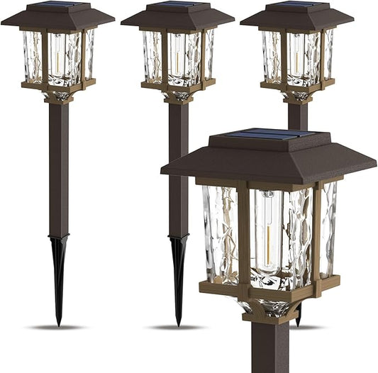 XMCOSY+ Solar Pathway Lights Outdoor, 2-Tone LED Waterproof Garden Outdoor Lighting for Yard Stainless Steel & Glass Solar Powered Landscape Walkway Driveway Decor (Warm White)