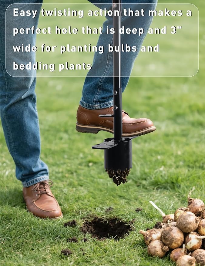 Bulb Planter Tool Long Handle, Grass Plugger Tool, Serrated Base Gardening Sod Plugger, Heavy Duty Bulb Planter Tool for Digging, Weeding, Soil Sampler, Transplanting, Sod Plugger