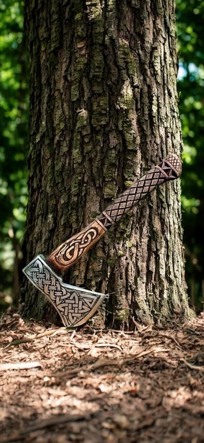 AX-7615 Custom Gift Forged Carbon Steel Viking Axe with Rose Wood Shaft, Viking Bearded Camping Axe