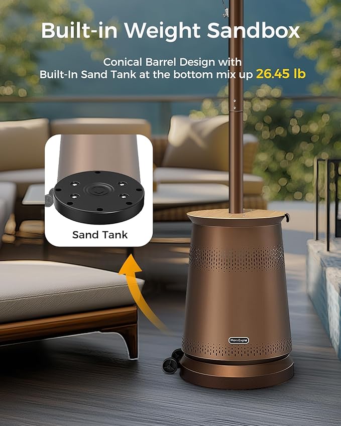 50,000 BTU Patio Heater for Outdoor Use With Adjustable Heat Focusing Top, Portable Propane Patio Heater with Wheels, Stainless Steel Burner for Porch Deck Garden (Brown)