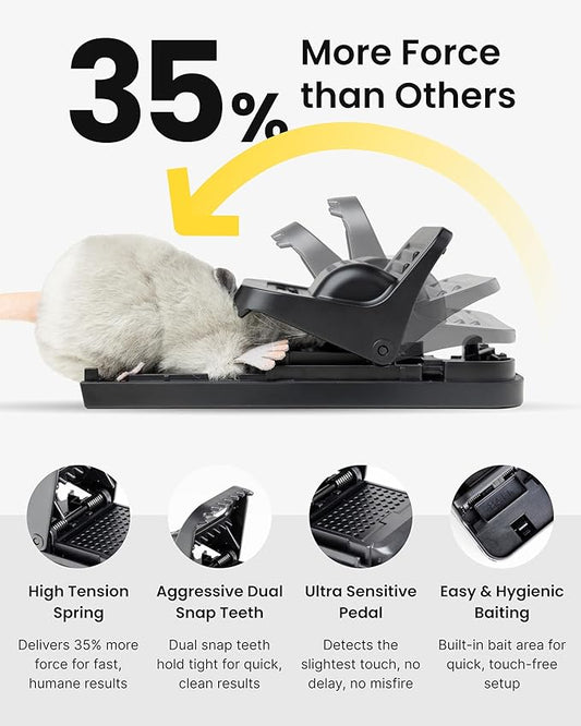 OWLTRA in-/Outdoor Safe Extra Large Plastic Tunnel Snap Rat Trap 2PCS, Instant Kill Rodent Snap Trap with Clear Tunnel Entry, Touch-Free Release, and Powerful Snap, Black