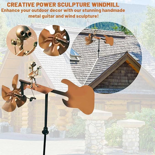 Guitarist Wind Sculptures & Spinners, Kinetic Sculpture Windmills, Metal Art Musician Figurine Wind Mill for Garden Yard Lawn Patio, Unique Garden Windmill Gift for Music Lover