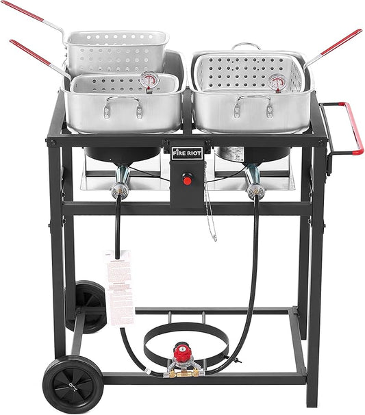 Propane Outdoor Double Burner Deep Fryer Cart, 2-18QT Aluminum Pots & Frying Baskets, Best for Fish Fry, Wings, Fries, Canjun Fry