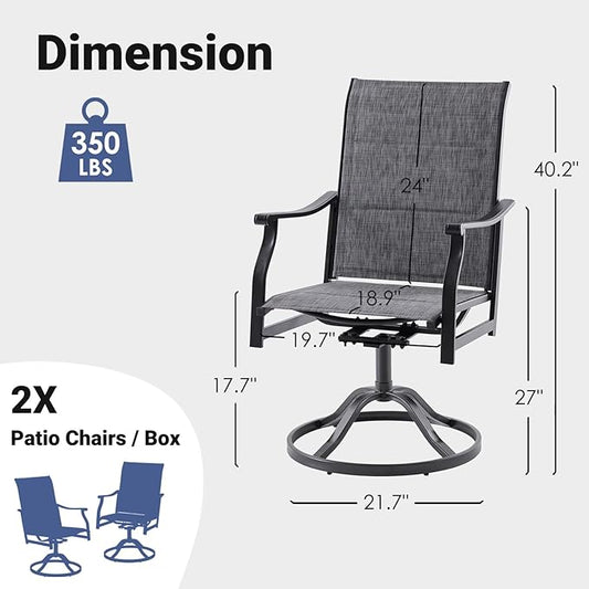 Soohow Patio Dining Chairs Set of 2, Swivel Outdoor Patio Chair with Paded Textilene Fabric, All Weather Outdoor Seats Ergonomic Comfort, Perfect Seats for Backyard, Balcony, and Garden