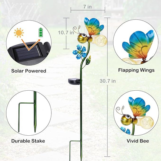 Decorative Solar Lights Outdoor Solar Bee Stake Lights Metal Decorative Garden Lights Outdoor Waterproof Stakes for Pathway Yard Lawn Decoration Mothers Day Mom Gifts
