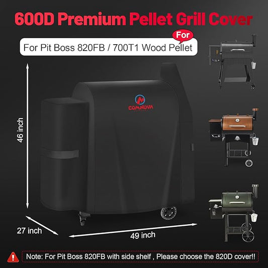 Comnova Grill Cover for Pit Boss 820FB Without Side Shelf, 600D Wood Pellet Smoker Cover for Pitboss Waterproof & Heavy Duty, Premium Pellet BBQ Cover for Pit Boss 71820FB and 700T1 (Not Fit 820D)
