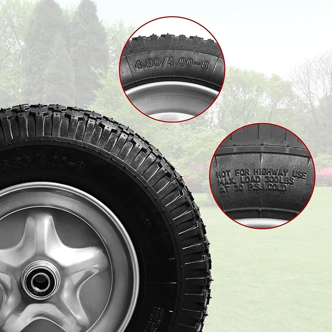4.80/4.00-8" Tire, 16" Pneumatic Wheelbarrow Tire and Wheel with 5/8" Bearings (Extra 3/4") and 3" Centered Hub for Wheelbarrow/Garden Carts/Hand Truck/Yard Wagon Dump Cart (2-Pack)