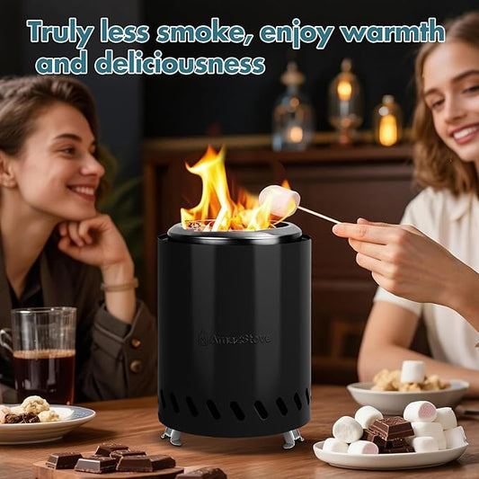 9.7 x 7.1 Inch Tabletop Fire Pit by AmazStove, Low Smoke Camping Stove for Outdoor Safe Burning Firepits, Fueled Pellets or Wood, Travel Bag Included (Black, 9.7 x 7.1 INCH)
