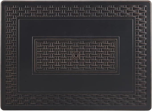 Fire Sense 63699 Albany Woven Aluminum Convertible Gas Fire Pit Table 45,000 BTU Multi-Functional Outdoor Firepit with Fire Bowl Lid Nylon Cover & Clear Fire Glass - Bronze Finish - Rectangular 44"