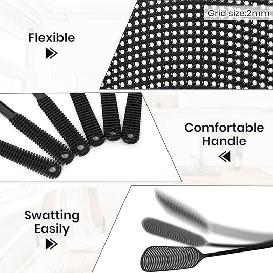 6-Pack Heavy Duty Long Handle Fly Swatter, Fly Swatter for Indoors, Black