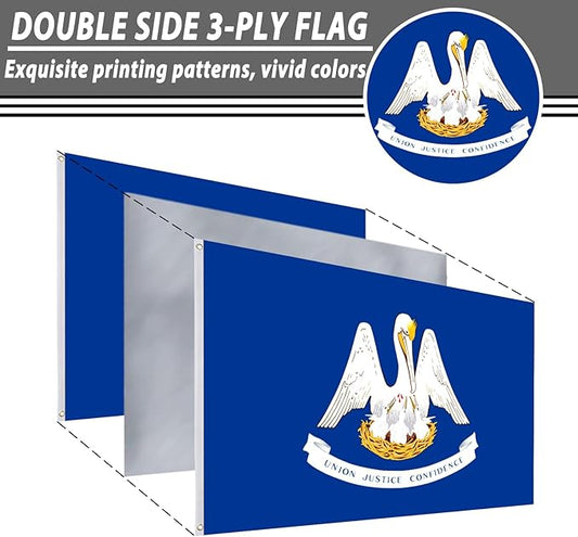 FLAGWIN Louisiana Flag 3x5 FT - 3 Ply Double Sided Polyester Louisiana State Flags with Brass Grommets - Vivid Color and Fade Proof State of Louisiana Flag 3x5 Outdoor