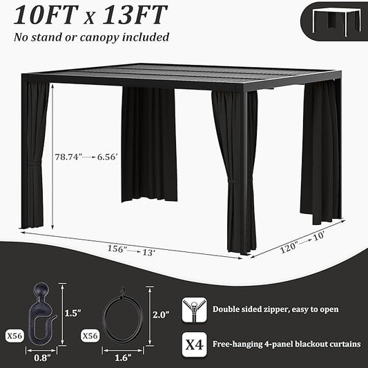 Gazebo Universal Replacement Privacy Curtain,10'×13' Gazebo Outdoor Waterproof Curtains, 4-Panels Sidewall Curtains with Double Zipper for Patio Canopy, Garden and Backyard (Curtain Only)