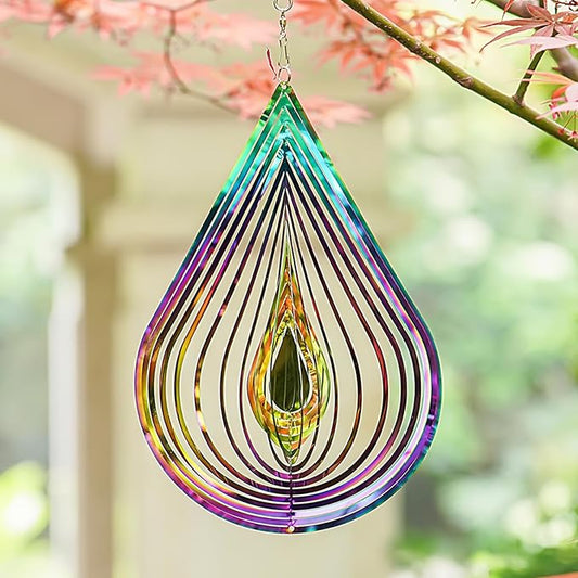 Wind Spinners Outdoor, 3D Water Droplet, Gradient Multicolor, 12 inches Stainless Steel Metal, Hanging Wind Spinners, Garden, Yard Décor, Outside, Gifts for Women Mom Wife