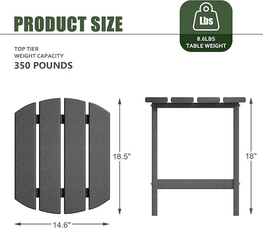 TORVA Patio Adirondack Side Table, Outdoor End Tables All-Weather Resistant HDPE Humidity-Proof Long Time Use for Deck, Lawn,Garden, Porch, Backyard End Table(Gray Color-1 Tier)