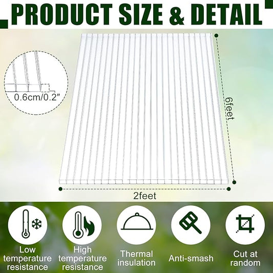 Tatuo 6 Pack 6' X 2' X 0.24'' Polycarbonate Greenhouse Panels Polycarbonate Sheets Twin-Wall Roof Panels Waterproof UV Protected Clear Corrugated Plastic Roofing for Greenhouse Replacement
