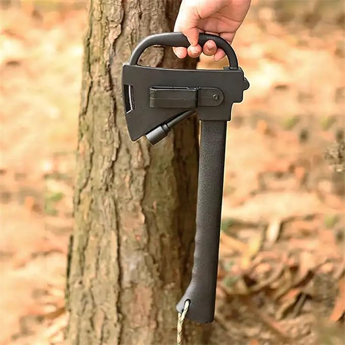Camping Axe, Survival Hatchet, 4 in 1 Full Tang Tactical Axe with Durable Steel Head & Non-Slip Grip Handle for Camping, Survival, Landscaping