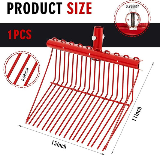 Tandefio 1 Pack Pitchfork Replacement Head Metal Horse Manure Rake Gardening Pitch Fork with Angled Tines for Horse Stall Poop Picking up(Red)