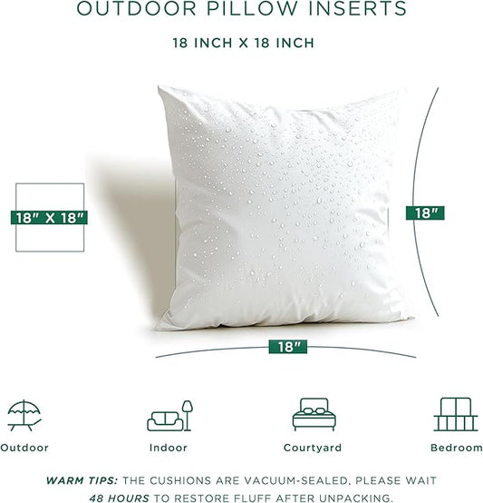 Codi 18x18 Outdoor Pillow Inserts Set of 2, Throw Pillows Waterproof for Patio Furniture