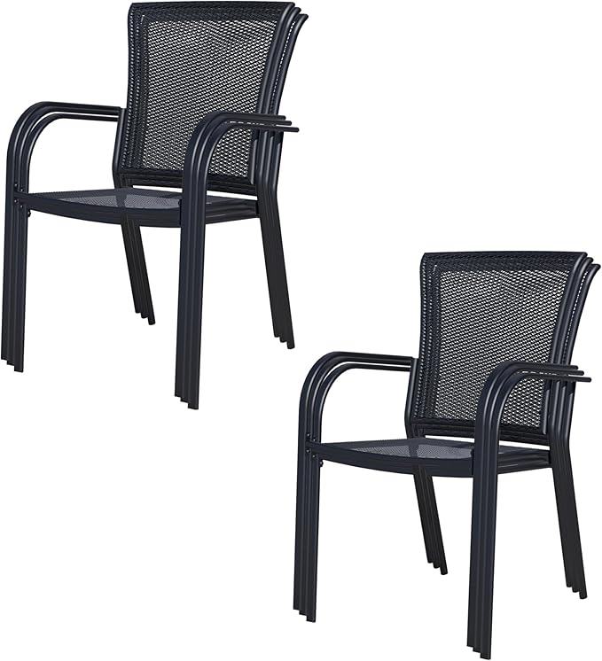 Outdoor Metal Patio Chairs Set of 6, Stackable Iron Mesh Dining Chairs with Armrests, All-Weather Bistro Chairs for Garden, Backyard, Porch, or Balcony