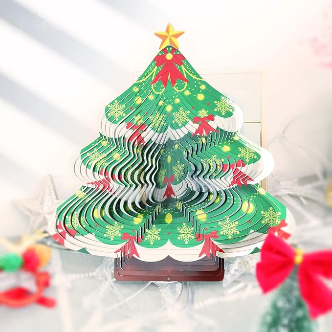 Christmas 3D Wind Spinners Ornament, 12in Large Stainless Steel Outdoor Christma Tree for Winter Indoor Garden Yard Crafts Ornaments Decoration(Chrismas Tree)