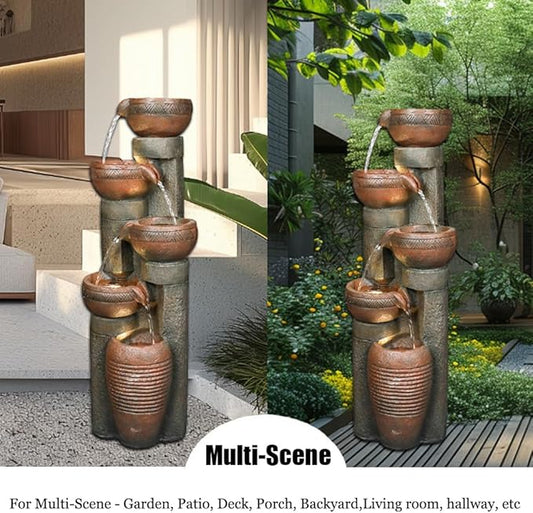 5 -Tier Outdoor Garden Water Fountain Decor, Resin Fountain for Garden, Floor Patio, Deck, Porch, Backyard and Home Art Decor (Brown, 39.7inch)