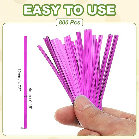 PATIKIL Bag Twist Ties 5 Inch, 800 Pcs Metallic Bread Ties for Treat Plastic Bags Gift Wrapping Candy Coffee Bag Plant Party Cake Favor, Rose Red