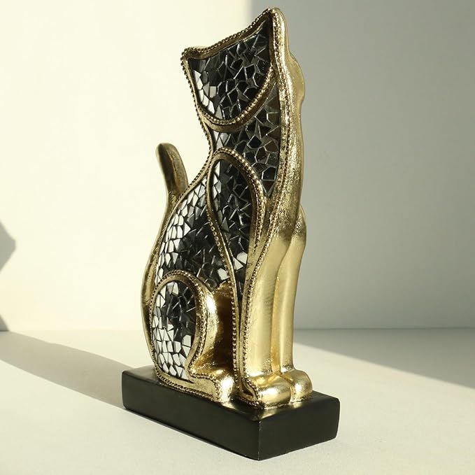 Lukitas Sitting Cat Figurine, Two-Faced Kitten Statue, Unique Animal Sculpture Home Decor for Living Room Office Garden, Resin