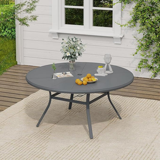 VICLLAX Outdoor Patio Round Dining Table, 53"x 53" Aluminum Tabletop for Deck Lawn Garden Backyard, Dark Grey