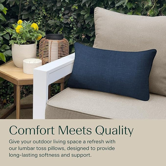 Honeycomb Outdoor Lumbar Pillow 2-Pack, 22 x 12, Hampton Texture Navy Throw Pillows for Patio Furniture