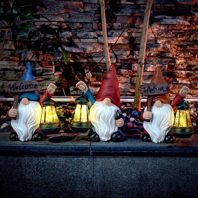 Garden Gnomes Statues Outdoor Decor with Shovel Solar Gnome with Lantern LED Lights,Terrace Xmas Courtyard Lawn Patio Porch Decoration Birthday Christmas Housewarming Gift for Mom Women