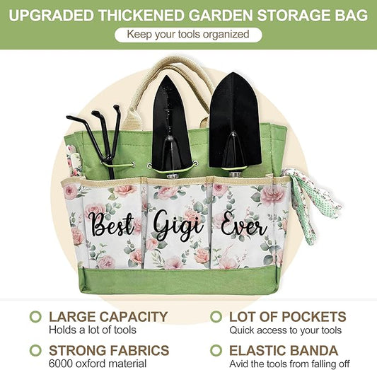 Gifts for Gigi, Mothers Day Gardening Kit Gigi Gifts from Grandkids Floral Gardening Tools and Durable Garden Tools Organizer Tote, Ideal Gardening Gift for Women on Birthday Plant Lover Present