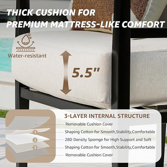 NATURAL EXPRESSIONS Outdoor Patio Chair Set 3 Pieces Furniture Conversation Sets with Porch Chairs Metal Table for Balcony Yard Garden Lawn Poolside