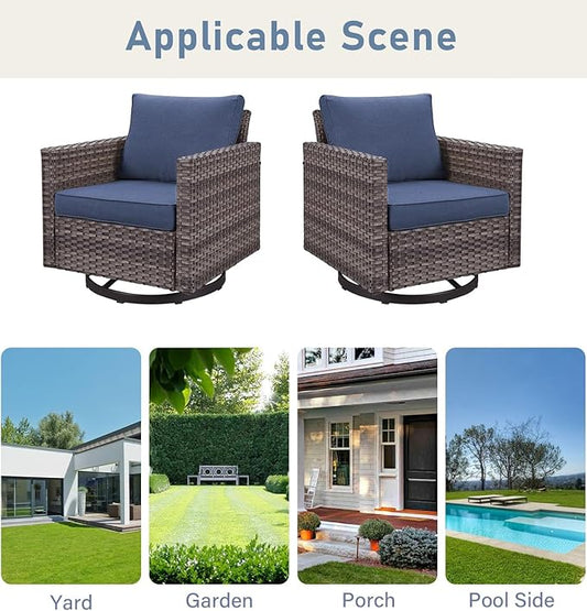 Patio Rocker Chairs Set of 4: Swivel Outdoor Wicker Furniture with Wide Armrests for Porch