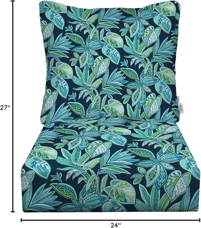 RSH DECOR: Deep Seating Cushion with Pillow Back | 24” x 27” Seat | All-Weather Spun Fabric | Water and Fade-Resistant | Outdoor Chair Cushion Set for Patio Furniture | Crestwood Marine