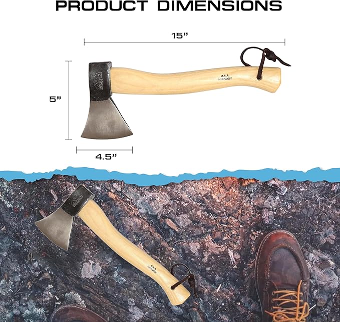 PRANDI German Hatchet 1.76lb - Hickory Handle 14.97in with Leather String - Ideal for Camping and Bushcraft - Made in Italy