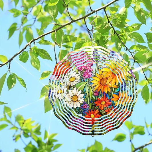 3D Flower Wind Spinner 10 Inch Garden Wind Spinners with Flower Designs for Yard Stainless Steel Flower Spinner with Unique Visual Effect Hanging Flower Wind Sculptures Garden Decor Gift