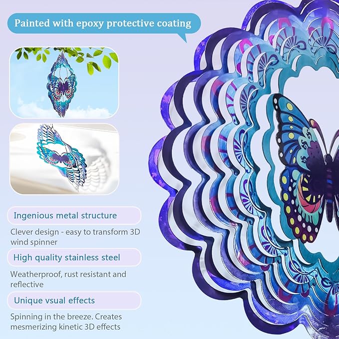 Wind Chimes for Outside with Butterfly Wind Spinner, Unique Christmas Birthday Gifts for Women Mom Friends Sisters Teacher, Windchimes Outdoor Decor Patio Garden Yard Butterflies Decorations