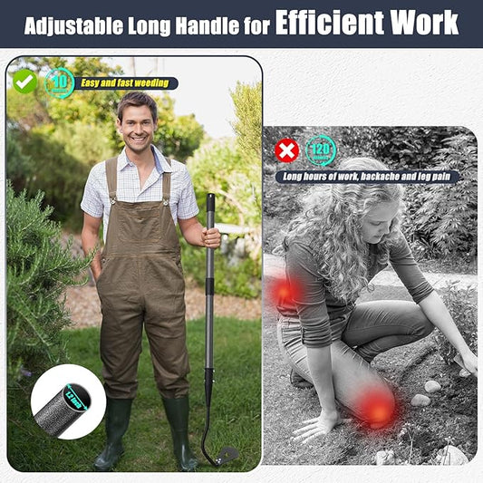 Hoe Garden Tool, Hollow Hoe with 55 Inch Long Handle, Adjustable Manual Weeder Heavy Duty Garden Hoe for Weeding, Digging, Hoeing, Cutting and Loosing Soil